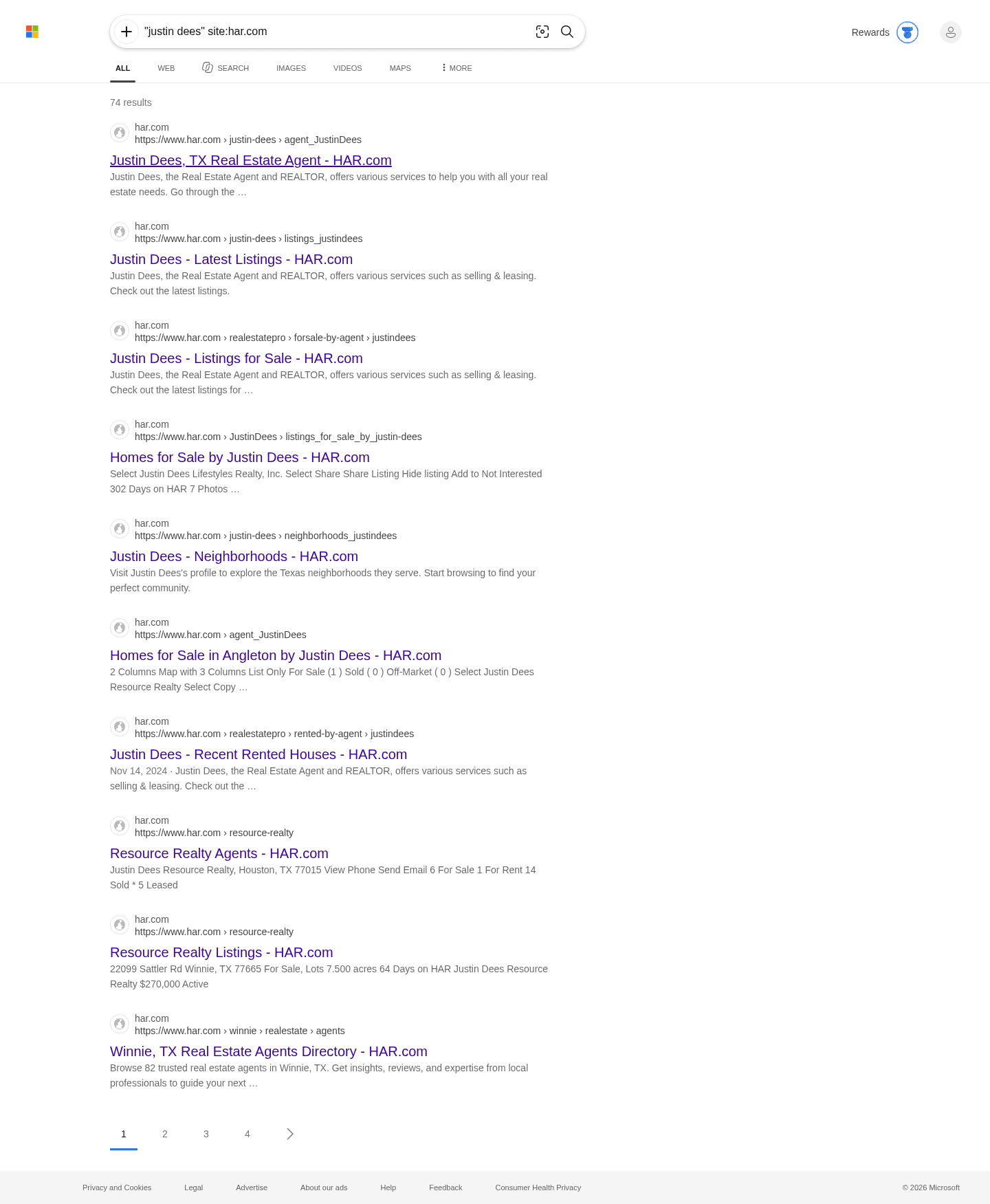 Bing search results — "justin dees" site:har.com