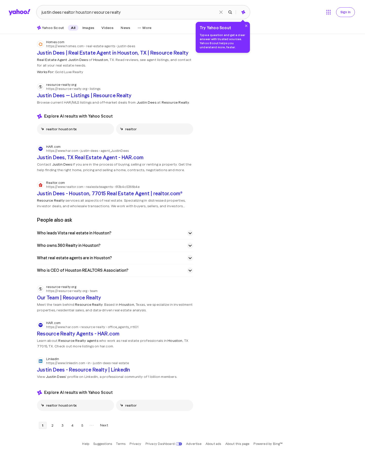 Yahoo search results — "justin dees realtor houston resource realty"
